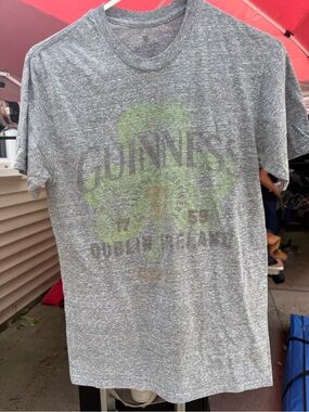 Guinness Heather Gray Short Sleeve Tee with Green Shamrock Graphic